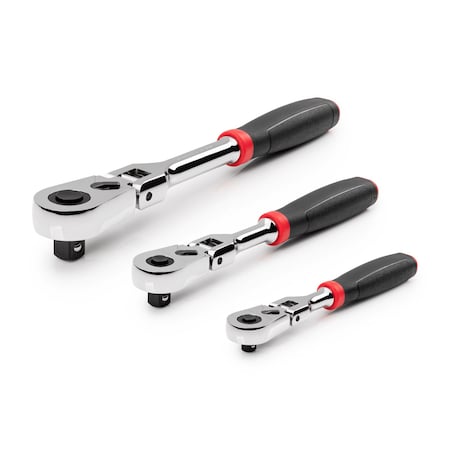 Tekton 1/4, 3/8, 1/2 Inch Drive Flex Head Quick-Release Comfort Grip Ratchet Set, 3-Piece (6, 8, 10-1/2 in) SRH99120